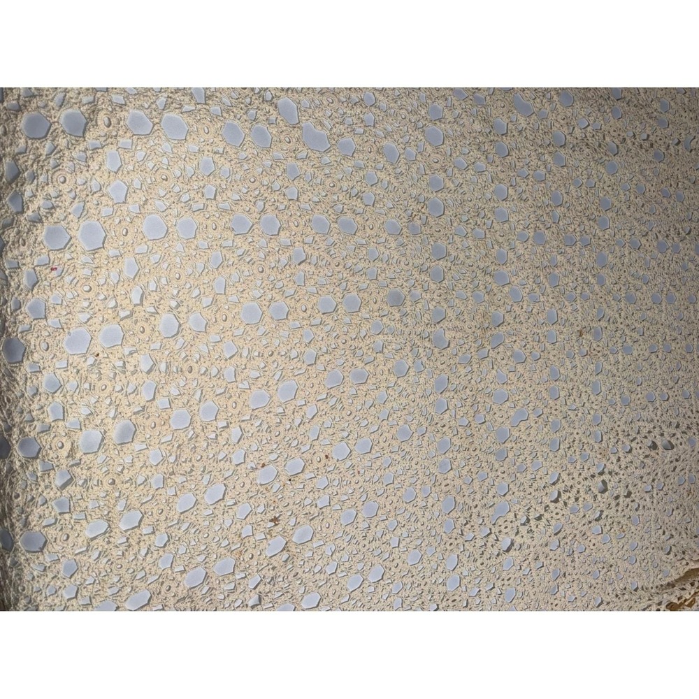 Vintage Handmade Crochet‎ Lace Tablecloth Ecru Cream Boho Bedspread 82 x 66